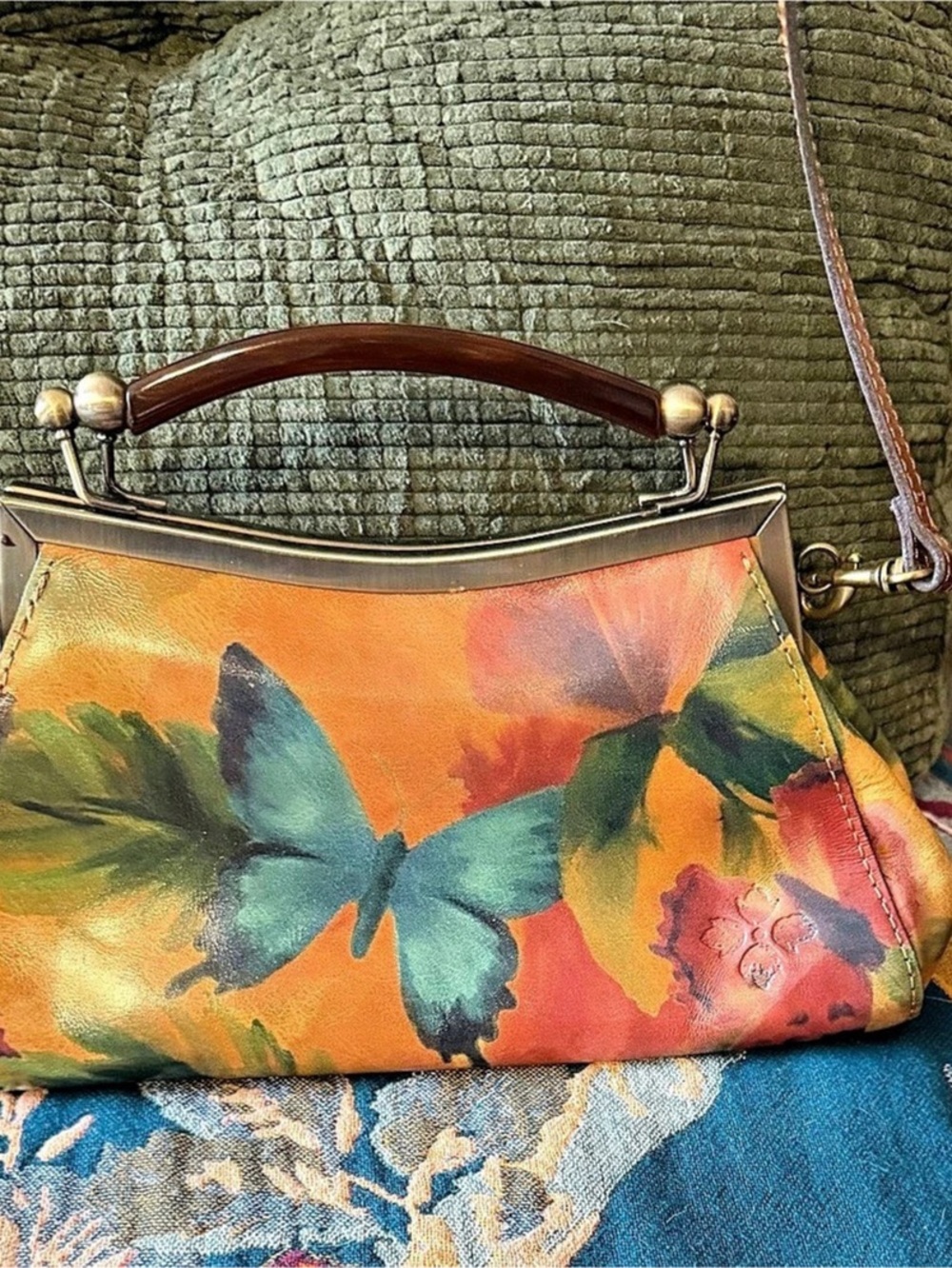 Patricia Nash Kelmscott Frame Floral Shoulder Bag Orange & Green